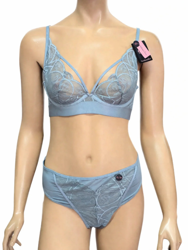 Комплект дамско бельо Hunkemöller – сутиен 75C и бикини XL, светлосиня дантела