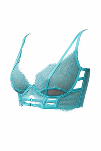 Hunkemöller дамски сутиен 80D – тюркоазена дантела с ефектен дизайн – снимка 2
