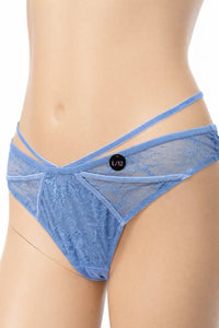 Hunkemöller дамски бикини L – синя дантела с ефектни ленти – снимка 2
