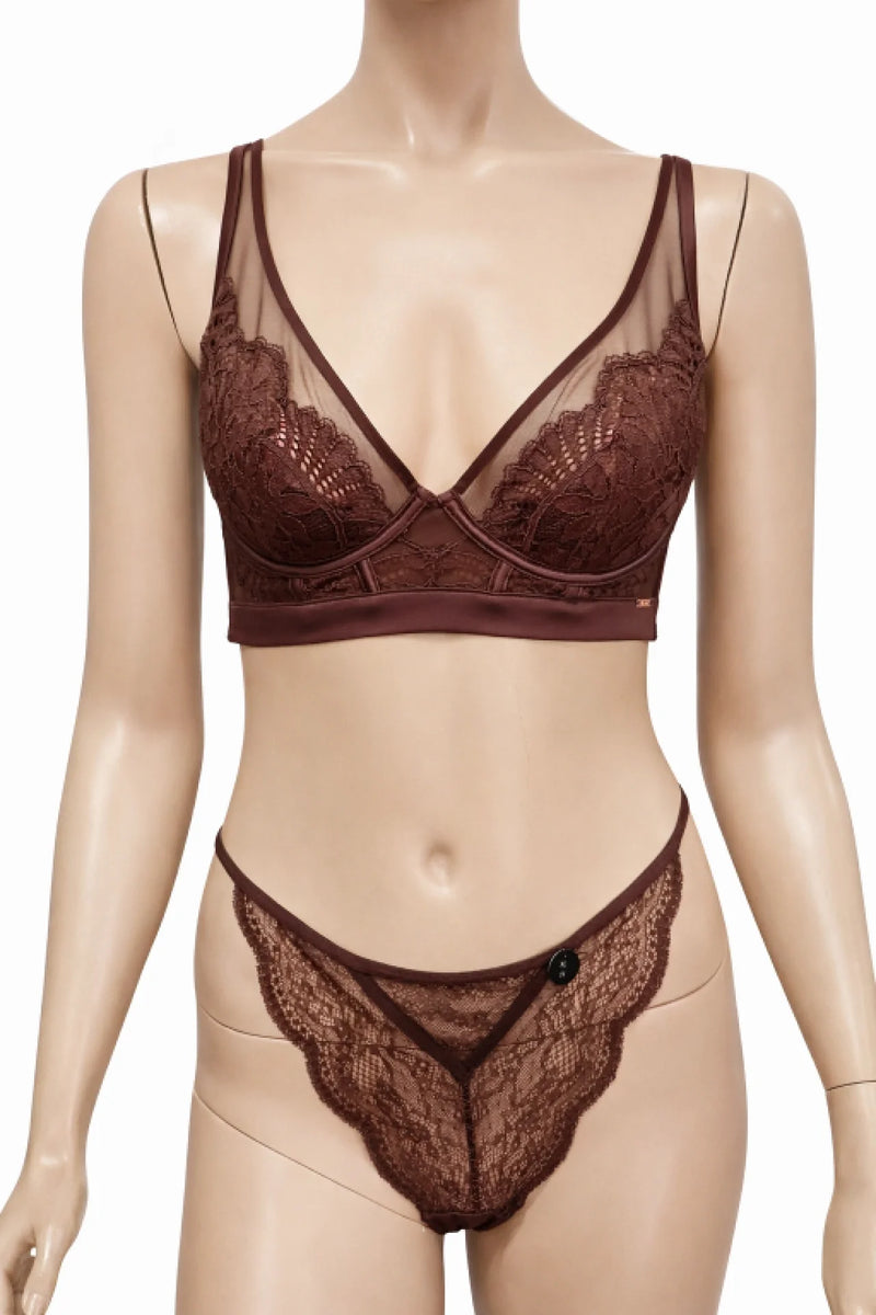 Комплект бельо Hunkemöller – сутиен 75C и бикини XL, дантела в тъмнокафяв цвят