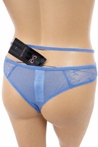 Hunkemöller дамски бикини L – синя дантела с ефектни ленти – снимка 4