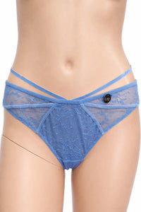 Hunkemöller дамски бикини L – синя дантела с ефектни ленти