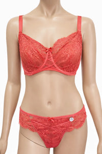 Дамски комплект бельо Hunkemöller – сутиен 85F и бикини L, коралово-червена дантела