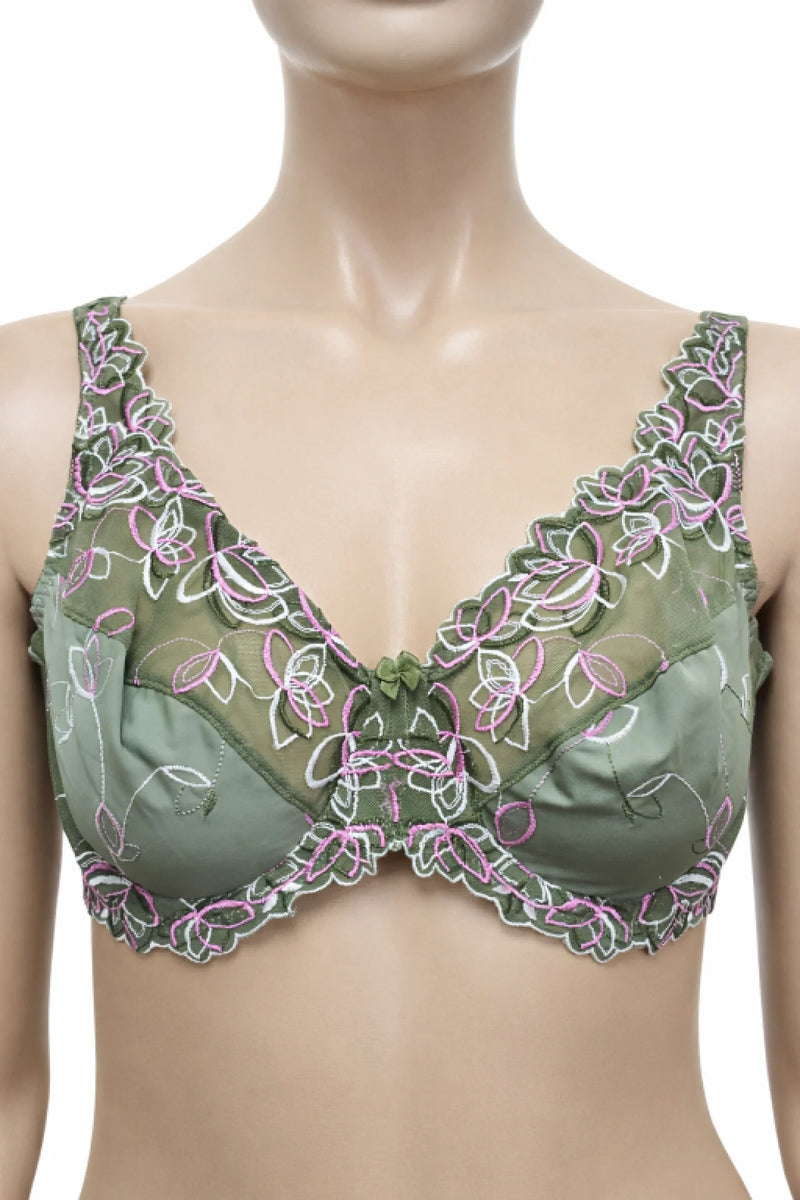 Hunkemöller дамски сутиен 80E в зелено с флорална бродерия