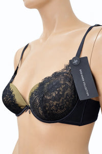 Елегантен сутиен Hunkemöller с маслиненозелен сатен и деликатна черна дантела - Размер 75B – снимка 2