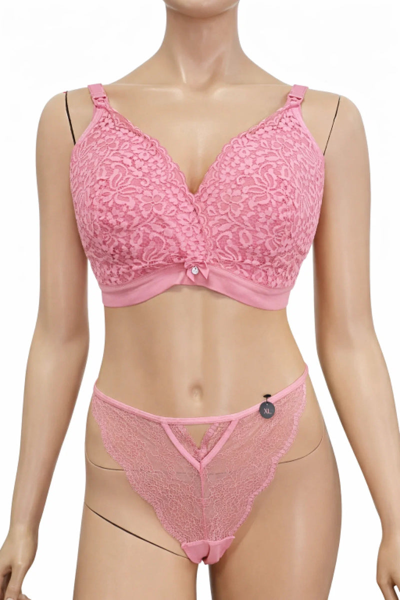 Hunkemöller комплект бельо с розова дантела – сутиен 90F и бикини XL